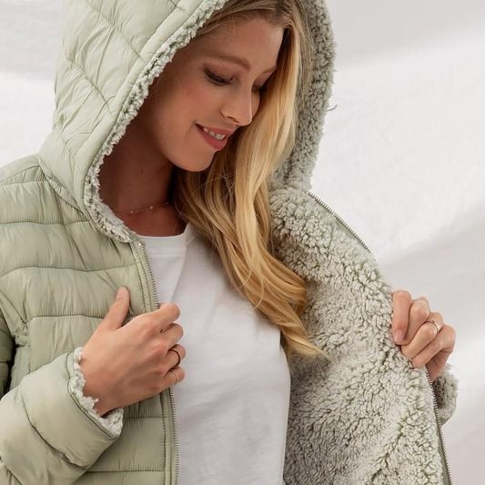 NWT Reversible Puffer + Sherpa Jacket - Moss